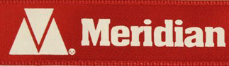 Closeup of Meridian logo stamped in foil